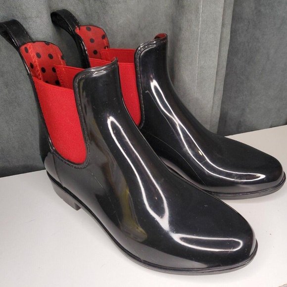 Lauren Ralph Lauren Tally Rain Boots Black Red Lady Bug Size 9 EUC - Picture 8 of 8